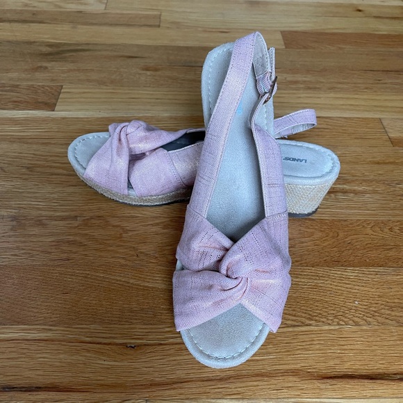 Lands’ End Canvas Slingback Wedge Sandals Peach Blush Metallic Size 10 - Picture 2 of 10